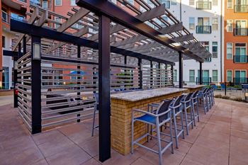 Outdoor bar, grills, and tv area